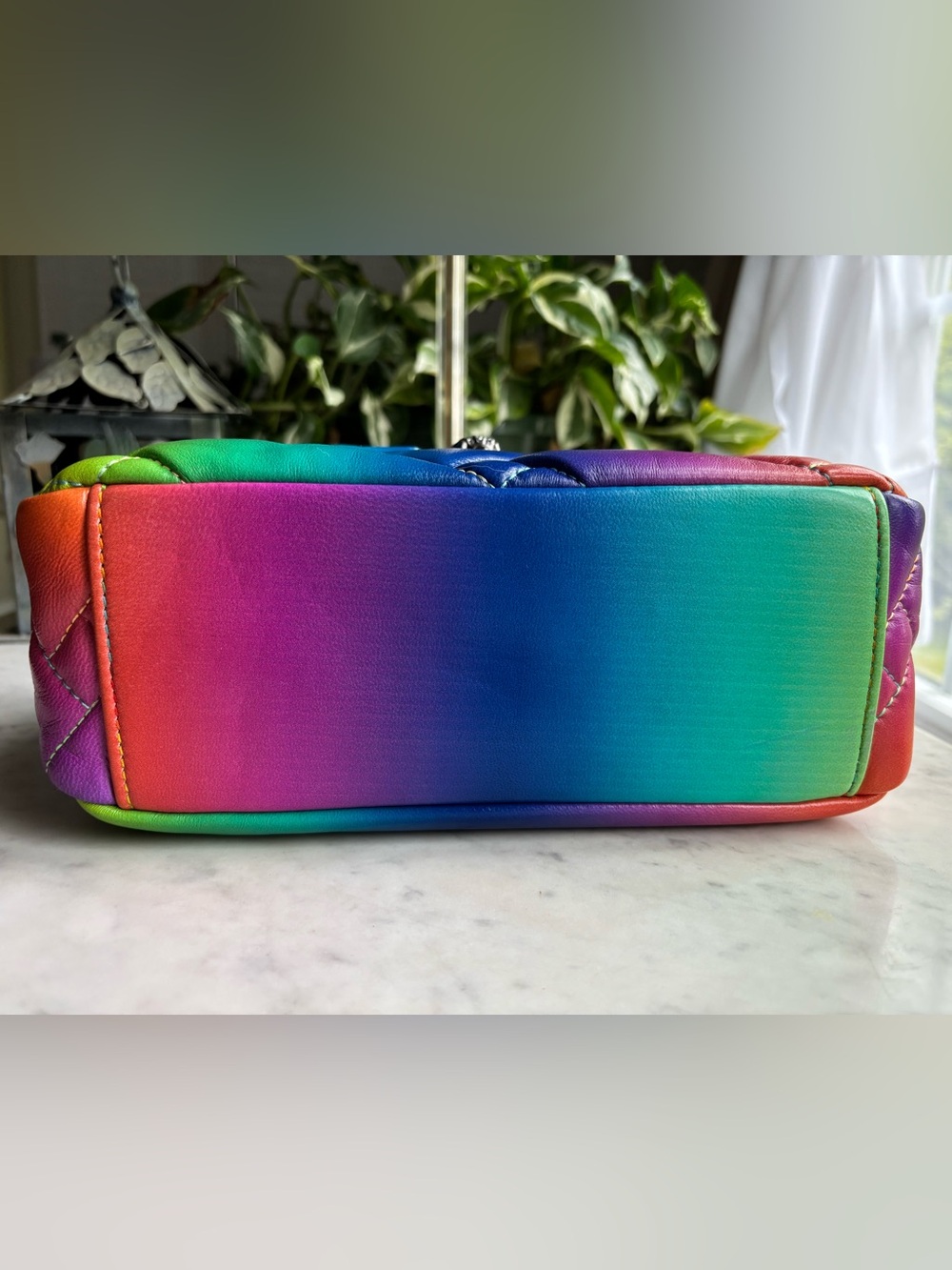 Kurt Geiger Rainbow Quilted Shoulder Bag - Green Blue Purple Pink Orange Red - Picture 5 of 10